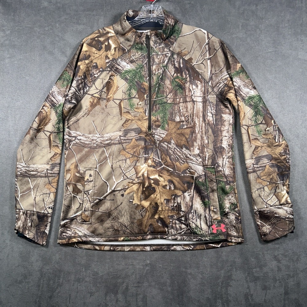 Under Armour Realtree Womens 1/4 Zip Camouflage L Pink Logo Cold Gear